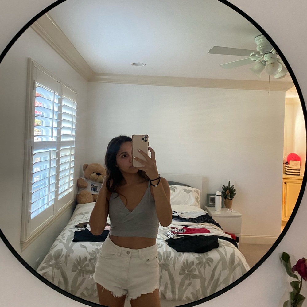 Gray crossover cropped tank